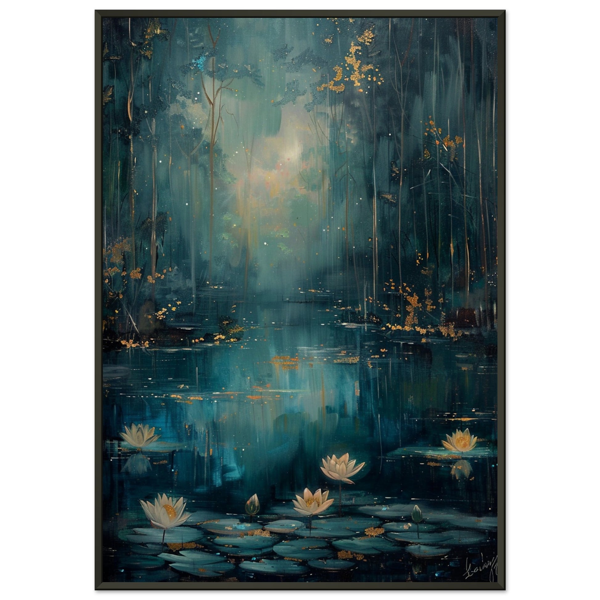 Tranquil Pond - A Serene Water Lily Dreamscape - Fantasy Art-print-in-aluminum-frame