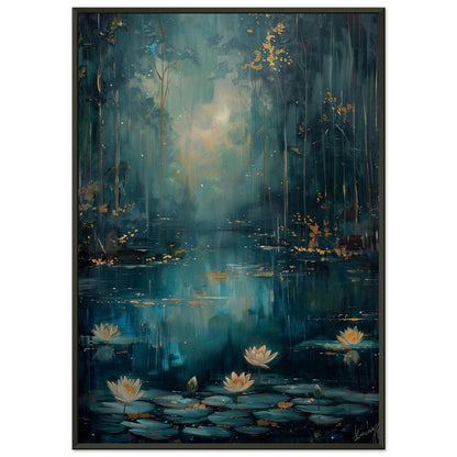 Tranquil Pond - A Serene Water Lily Dreamscape - Fantasy Art-print-in-aluminum-frame