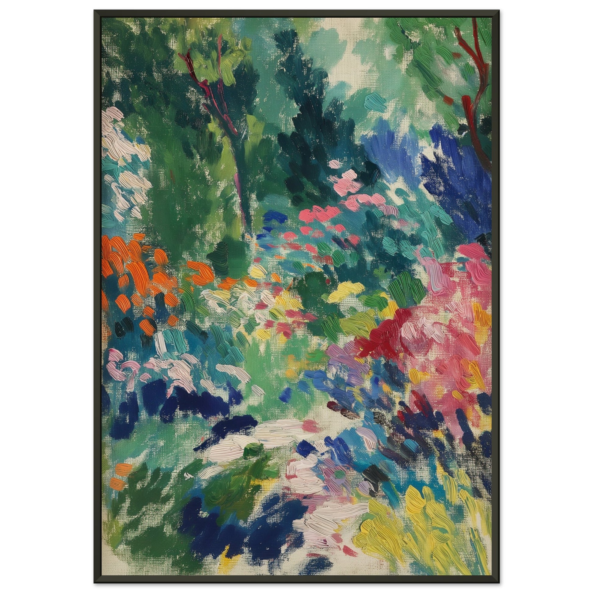 Vibrant Garden Symphony - Abstract Floral Canvas - Abstract Wall Art-print-in-aluminum-frame