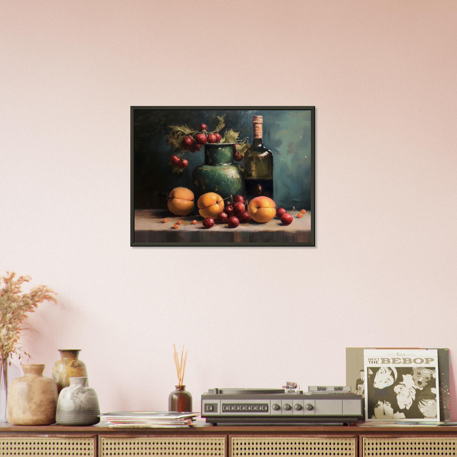 Life with Wine and Fruit - Still life art pieces-print-in-aluminum-frame