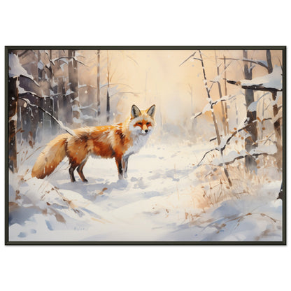 Crimson Sentry - Winter’s Vibrant Whisper - Nature Art-print-in-aluminum-frame