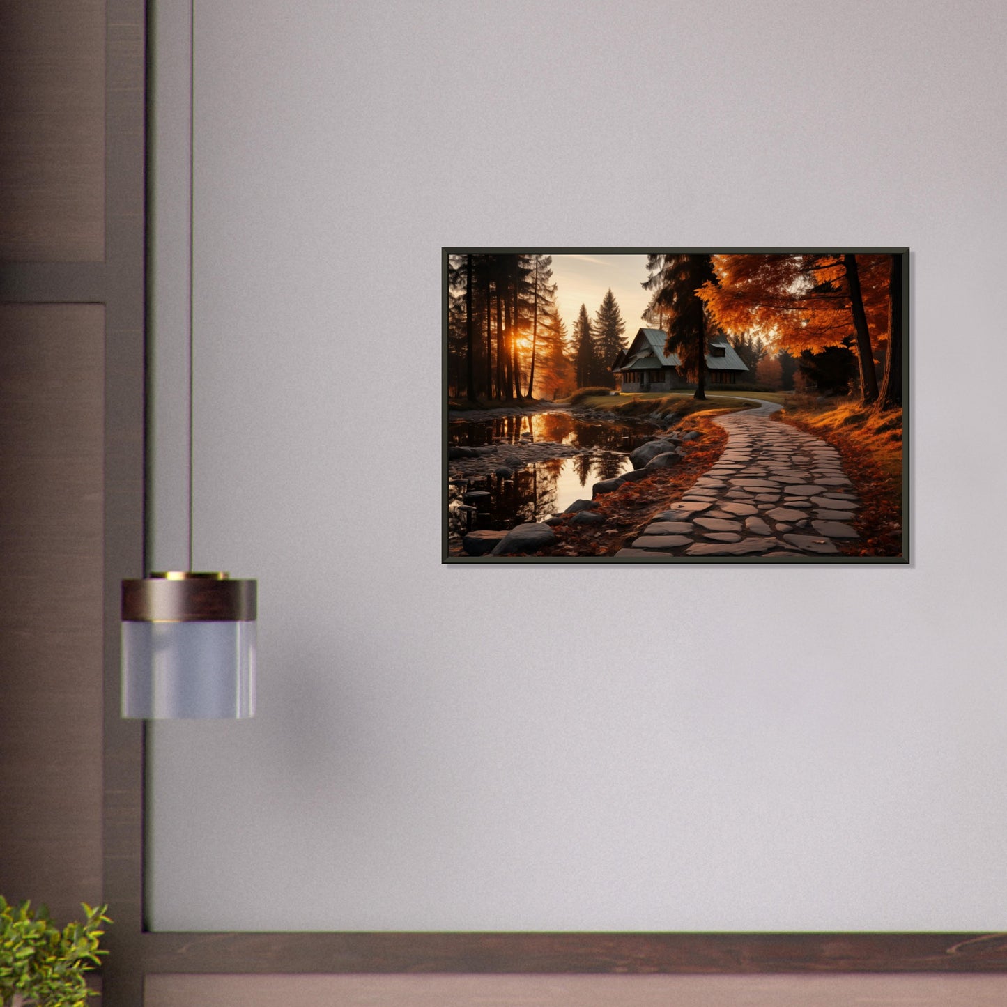 Cobbled Path to Serenity - Autumn’s Glow - Landscape Art-print-in-aluminum-frame