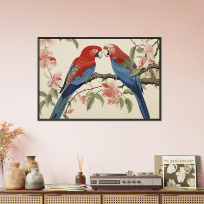 Tropical Duet - Bloom and Plumage - Nature Art-print-in-aluminum-frame