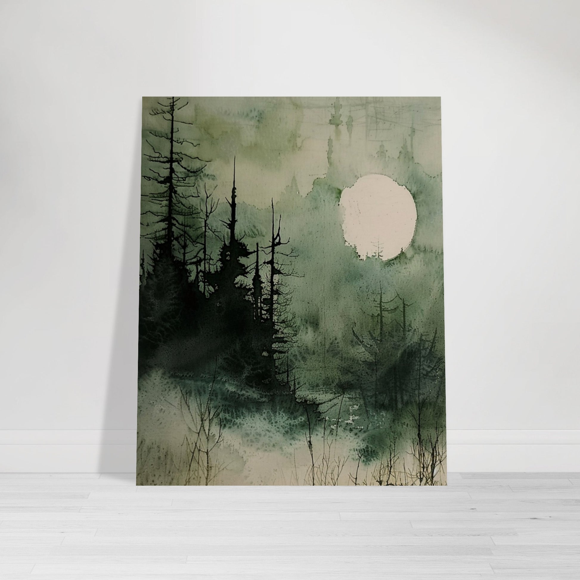 Moonlit Serenity - A Tranquil Watercolor Landscape Art-poster