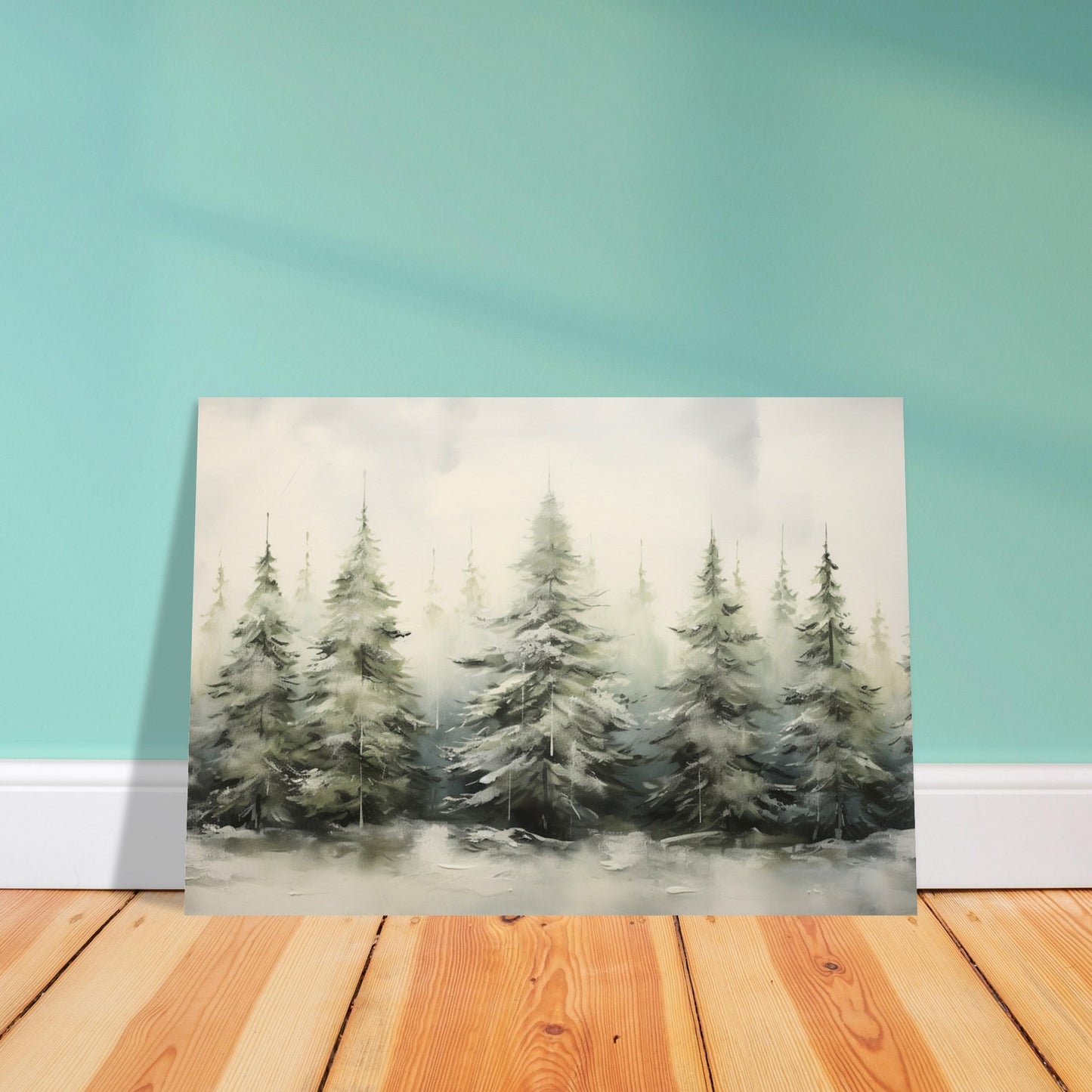 Misty Pines - Dawn's Serene Symphony - Landscape Art-poster