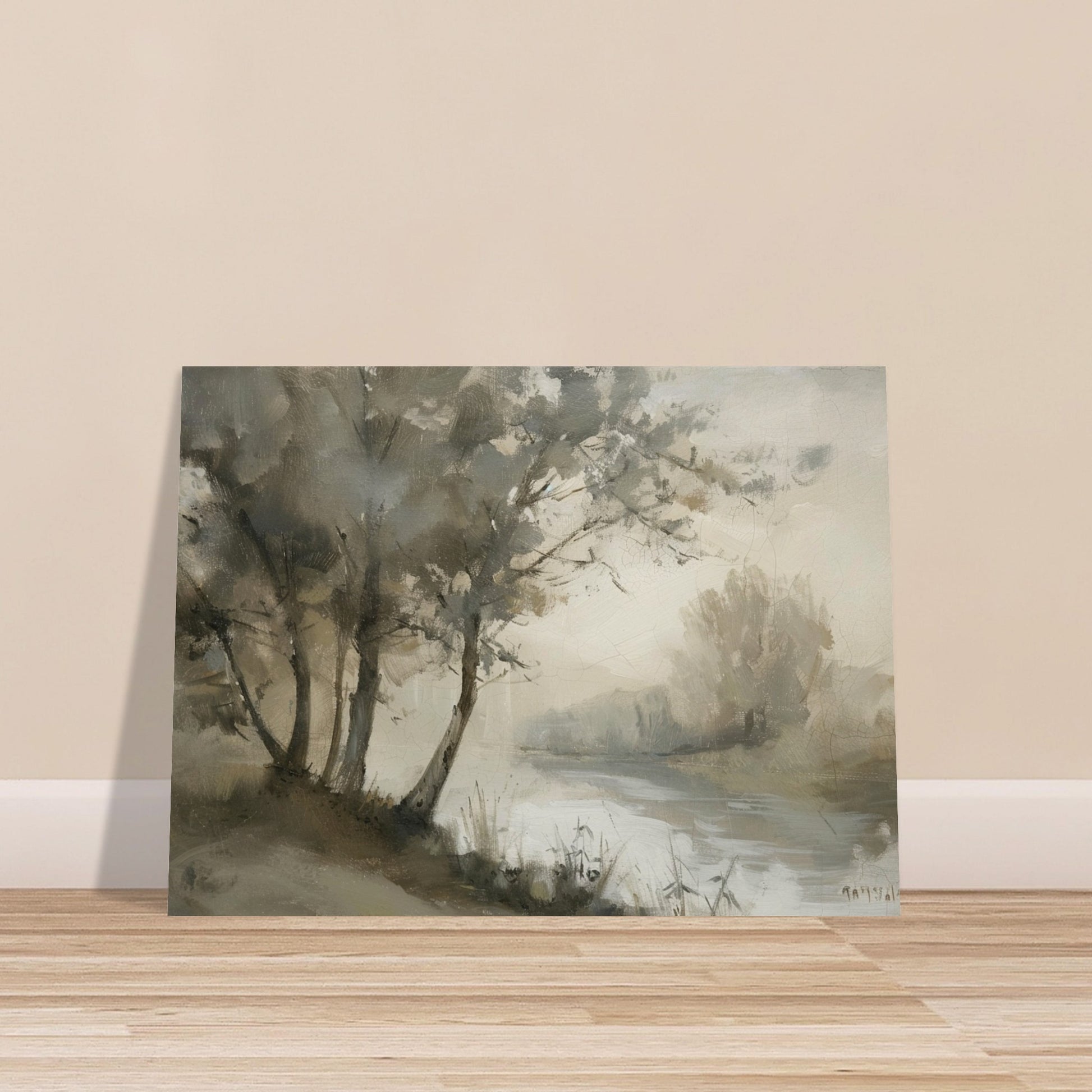 Misty River Reverie - Pastoral Landscape Art-poster