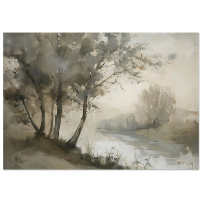 Misty River Reverie - Pastoral Landscape Art-print-on-foam-board