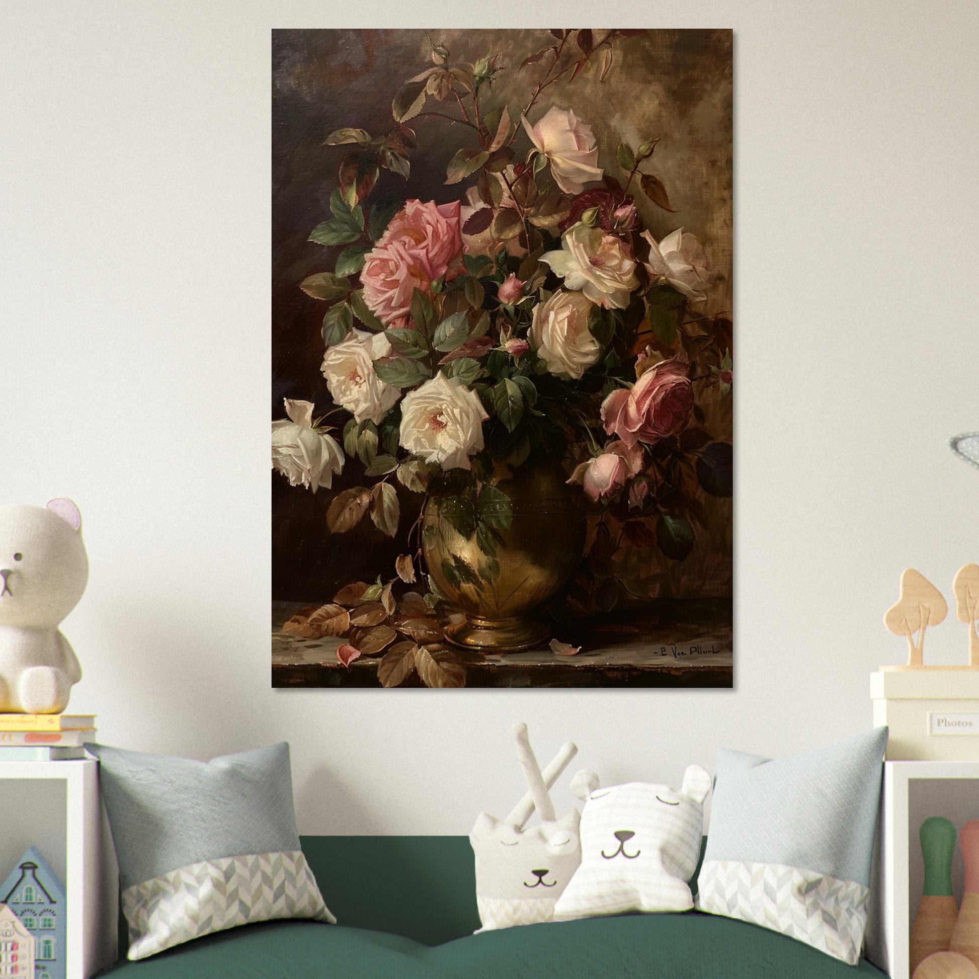 Opulent Blooms - Classical Rose Still Life - Still life art pieces-print-on-wood