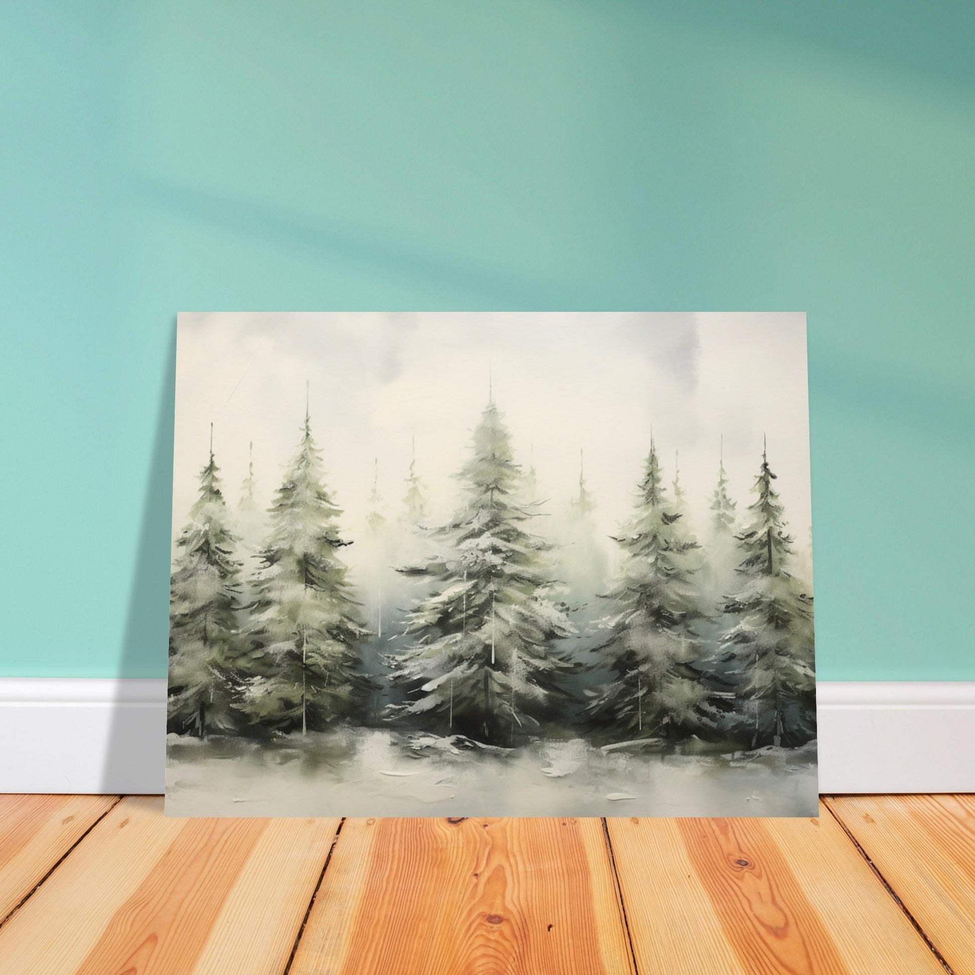 Misty Pines - Dawn's Serene Symphony - Landscape Art-poster