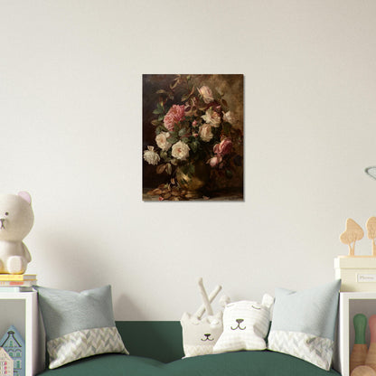 Opulent Blooms - Classical Rose Still Life - Still life art pieces-print-on-wood