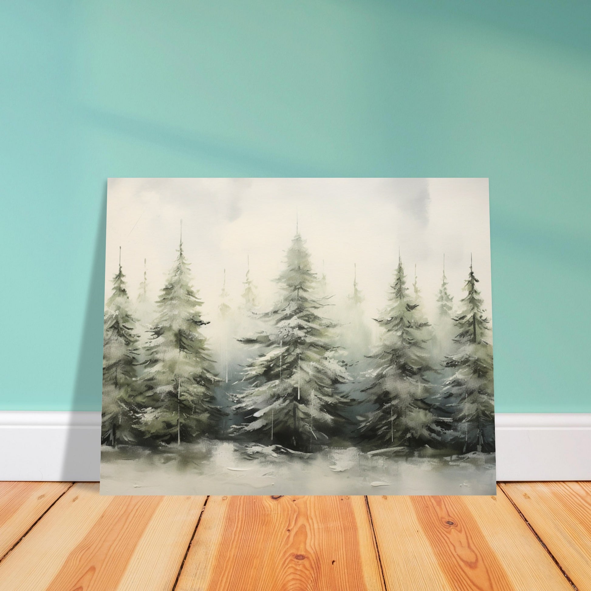 Misty Pines - Dawn's Serene Symphony - Landscape Art-poster