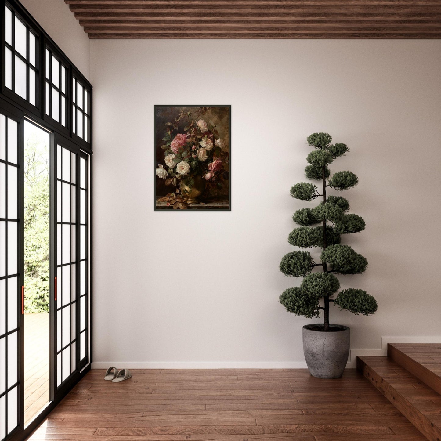 Opulent Blooms - Classical Rose Still Life - Still life art pieces-print-in-aluminum-frame