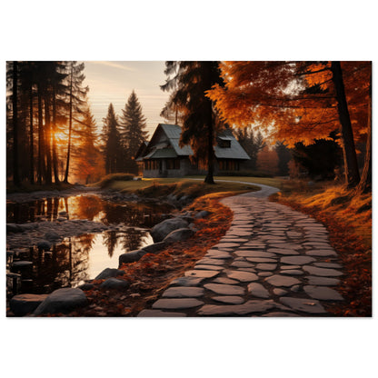 Cobbled Path to Serenity - Autumn’s Glow - Landscape Art-print-on-aluminum