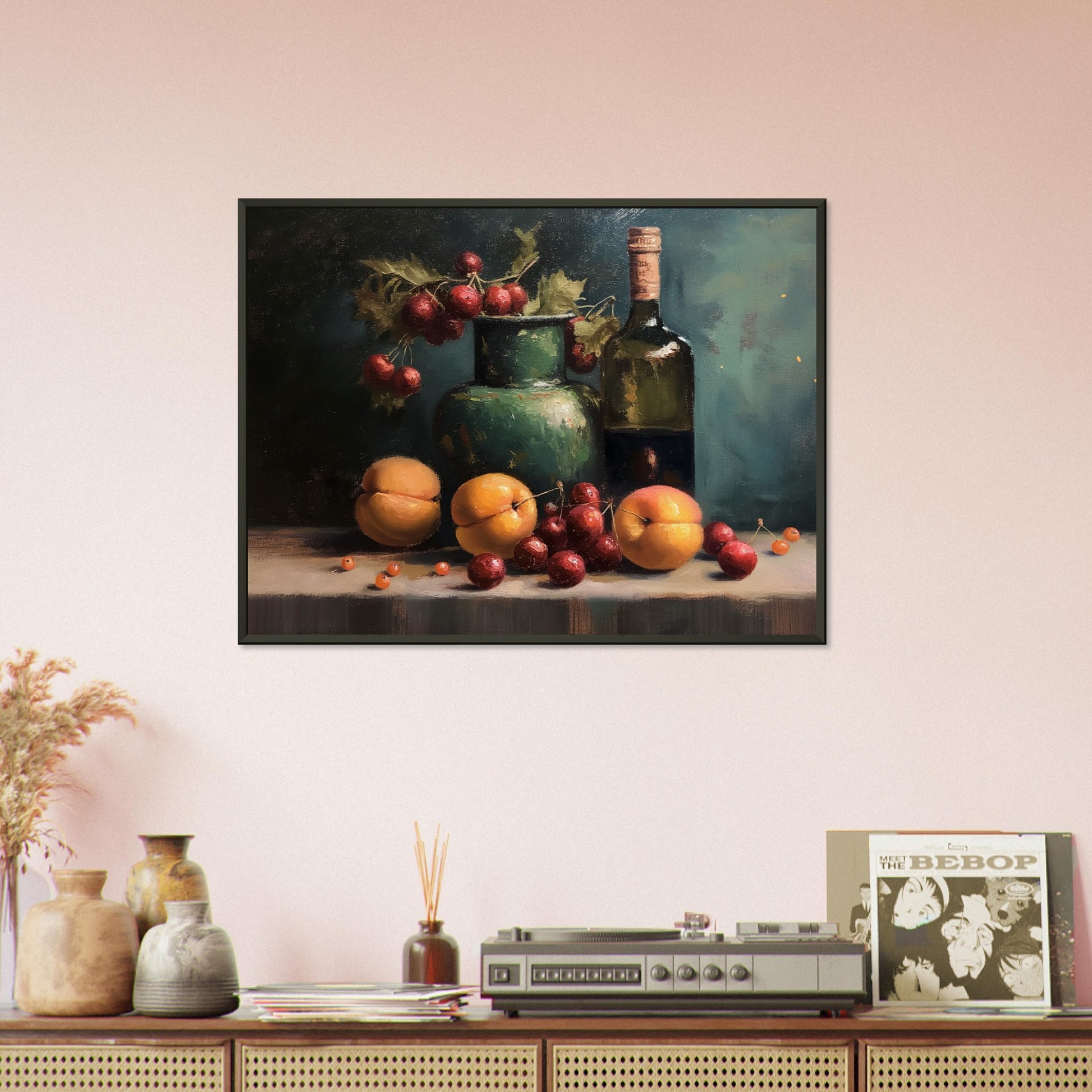 Life with Wine and Fruit - Still life art pieces-print-in-aluminum-frame