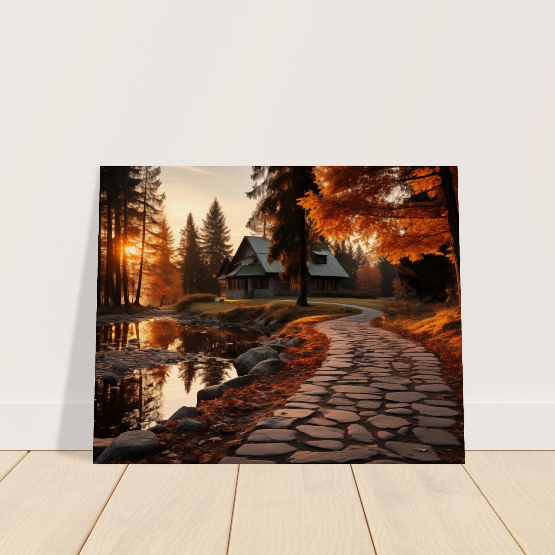 Cobbled Path to Serenity - Autumn’s Glow - Landscape Art-poster