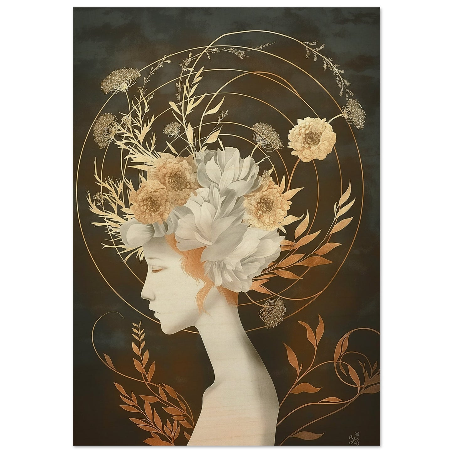 Golden Reverie - Fantasy Art-print-on-wood