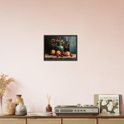 Life with Wine and Fruit - Still life art pieces-print-in-aluminum-frame