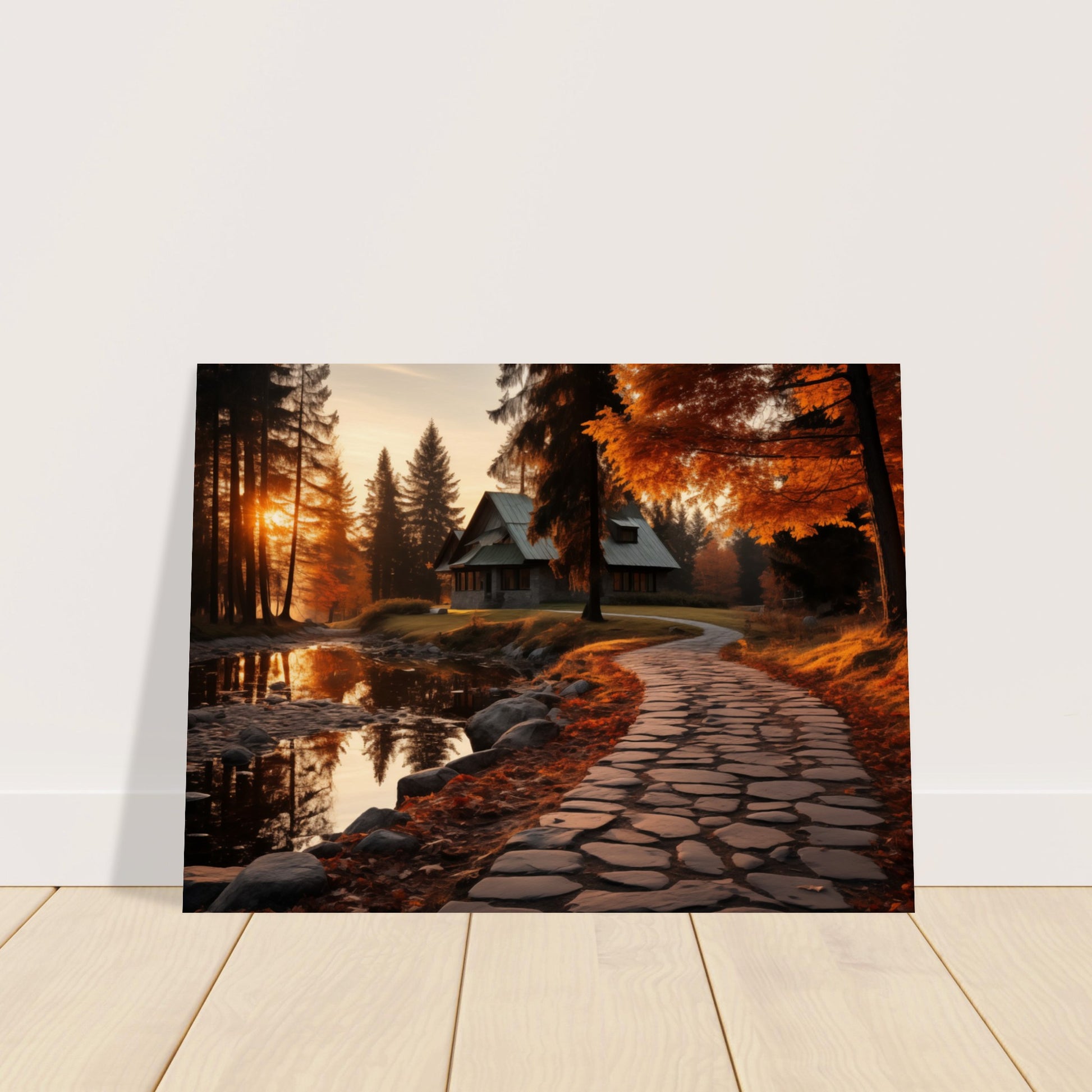 Cobbled Path to Serenity - Autumn’s Glow - Landscape Art-poster