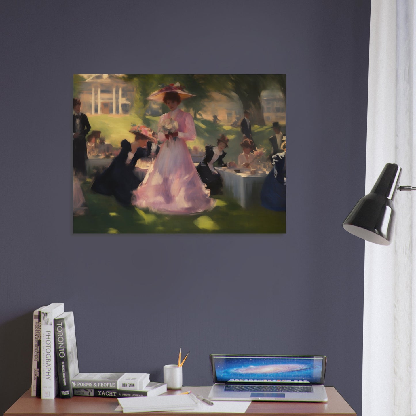 Garden Gala - Elegance Under the Elms - Classic Art-print-on-wood