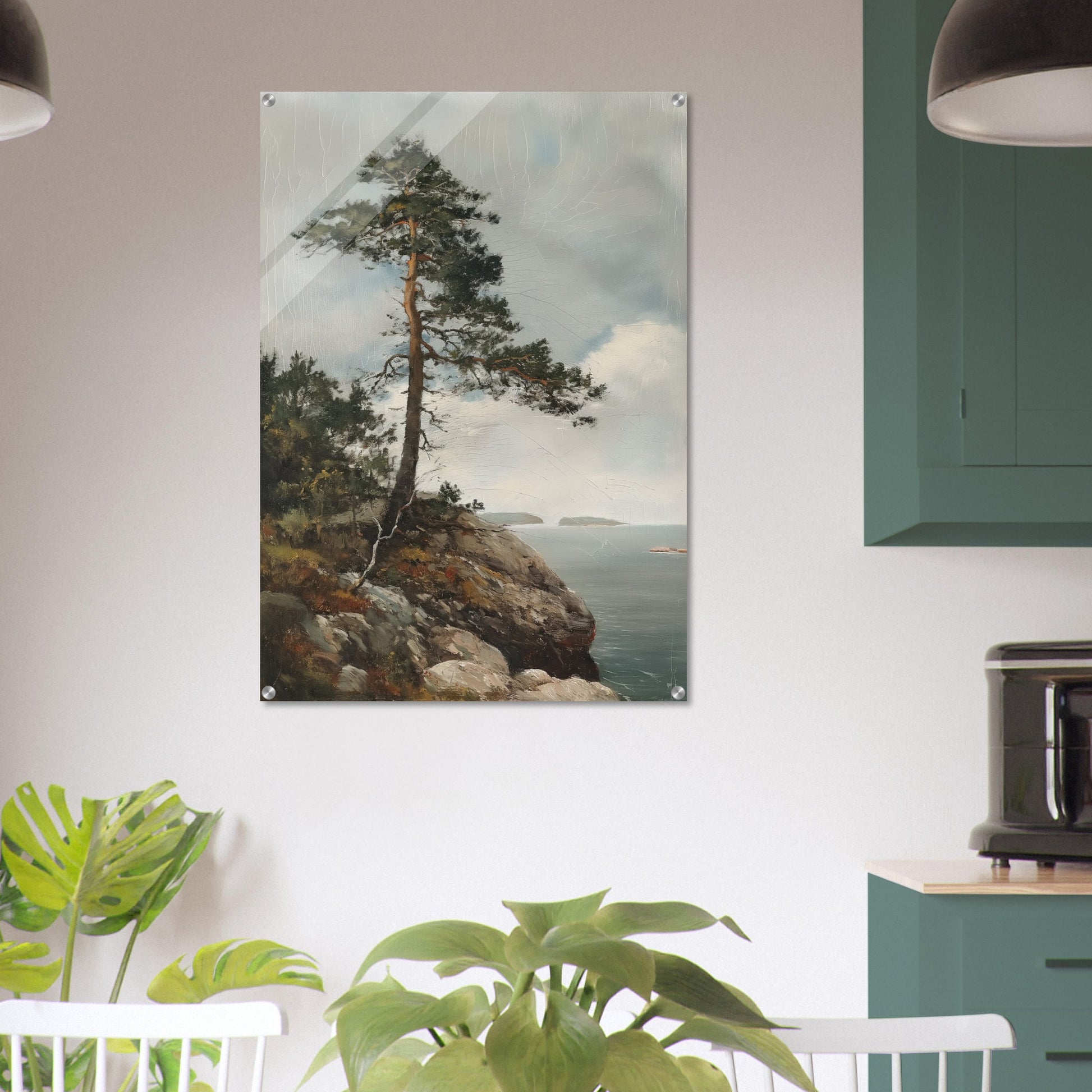 Majestic Solitude - Lone Pine Overlooking the Sea - Nature Art-print-on-acrylic