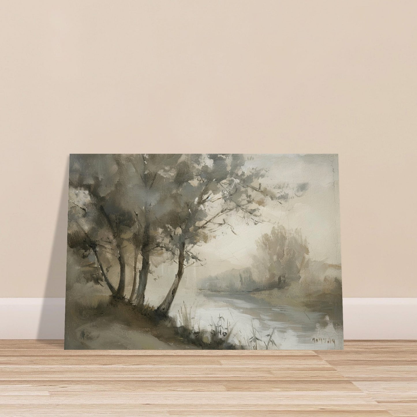 Misty River Reverie - Pastoral Landscape Art-poster