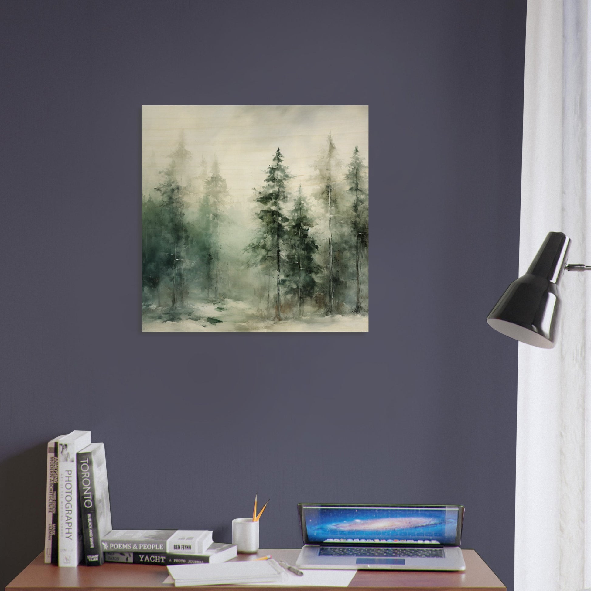 Emerald Enclave - The Forest’s Winter Cloak - Landscape Art-print-on-wood