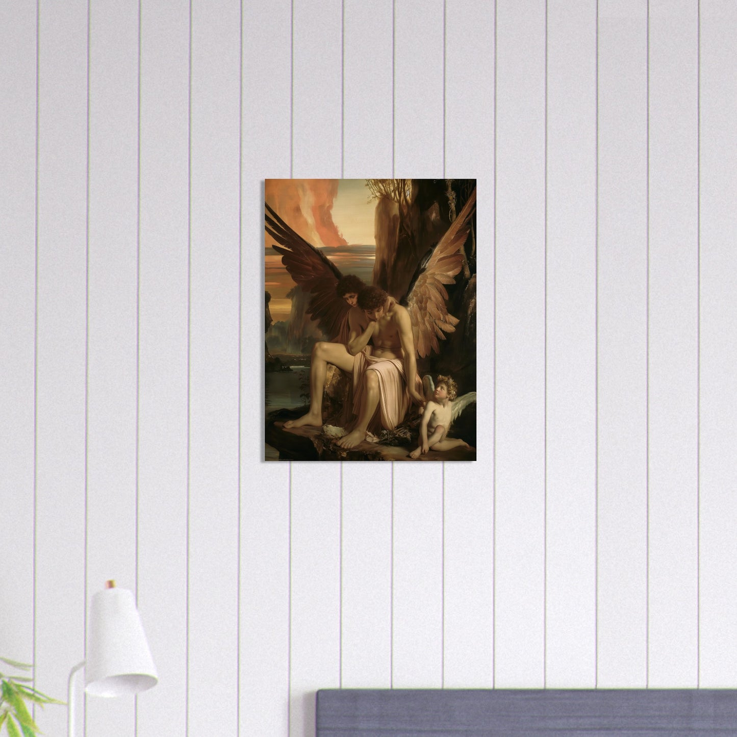 Celestial Aegis - Guardians at Dusk - Classic Art-print-on-wood