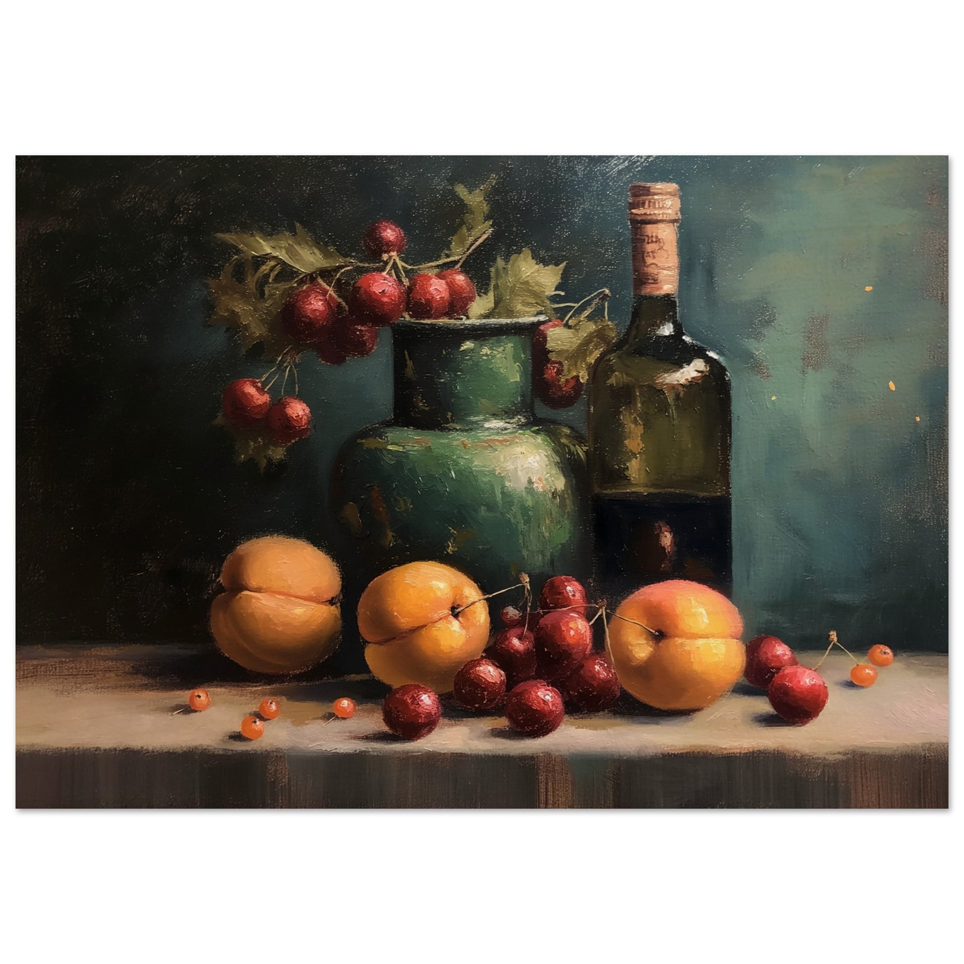 Life with Wine and Fruit - Still life art pieces-print-on-wood