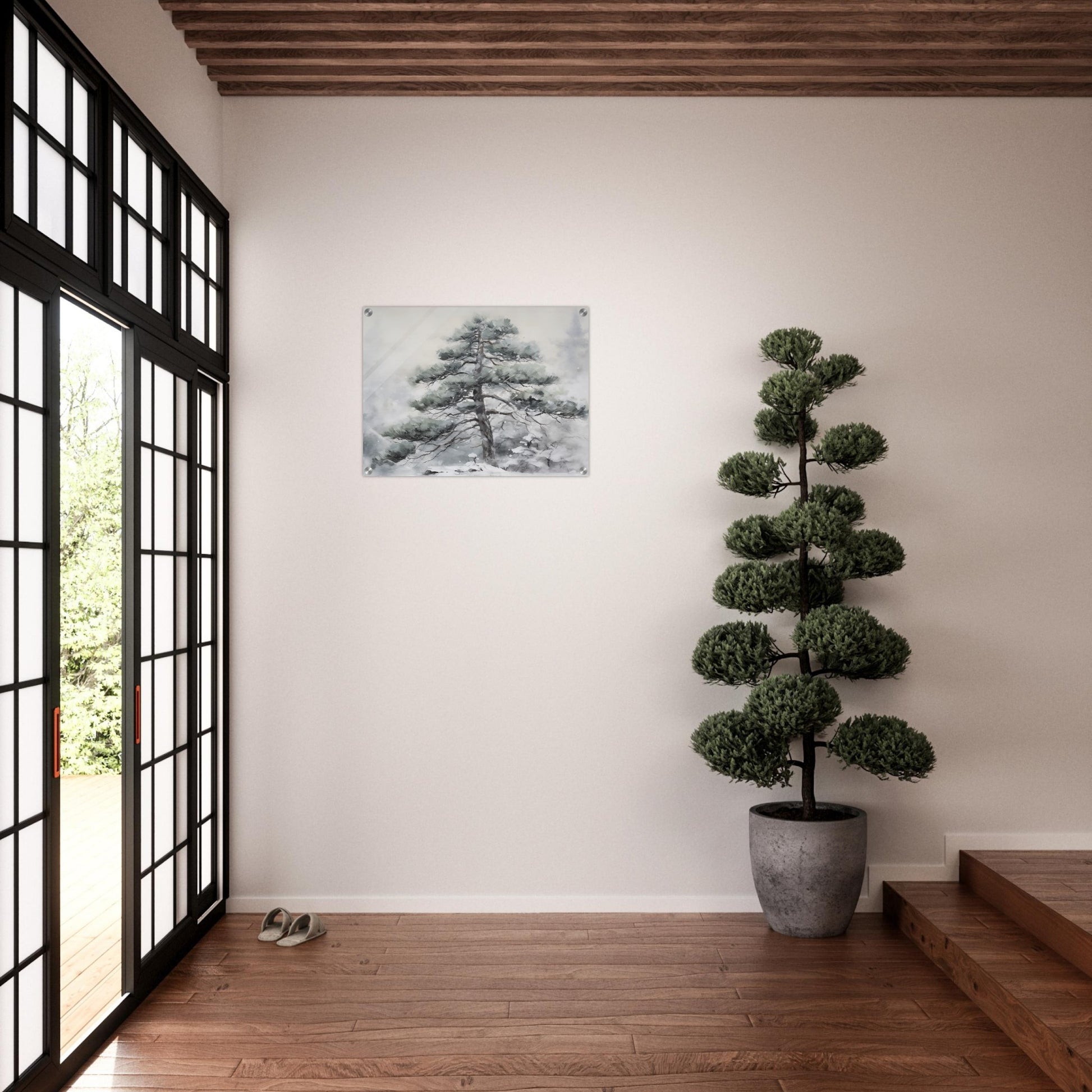 Winter's Sentinel - The Stoic Pine - Landscape Art-print-on-acrylic