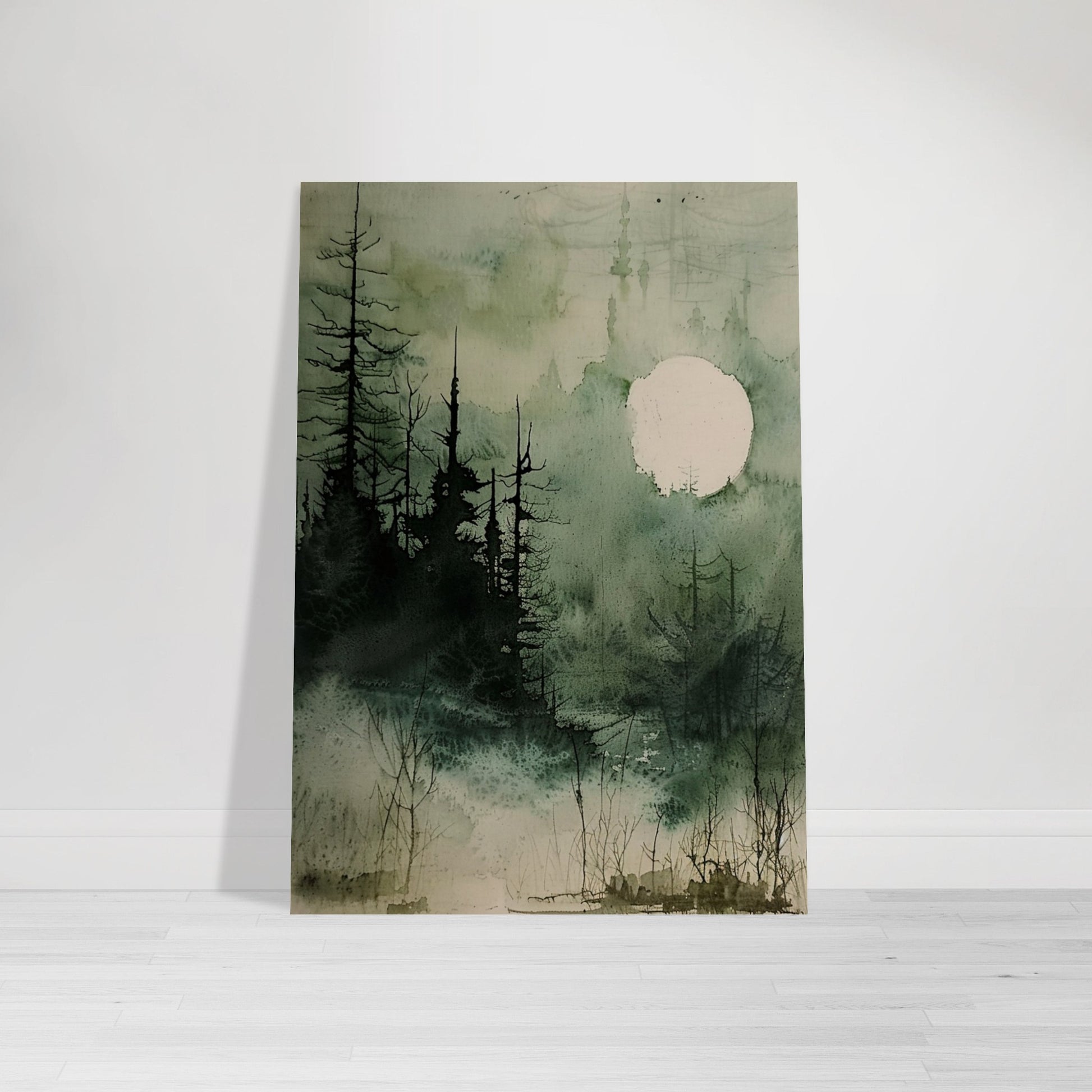 Moonlit Serenity - A Tranquil Watercolor Landscape Art-poster