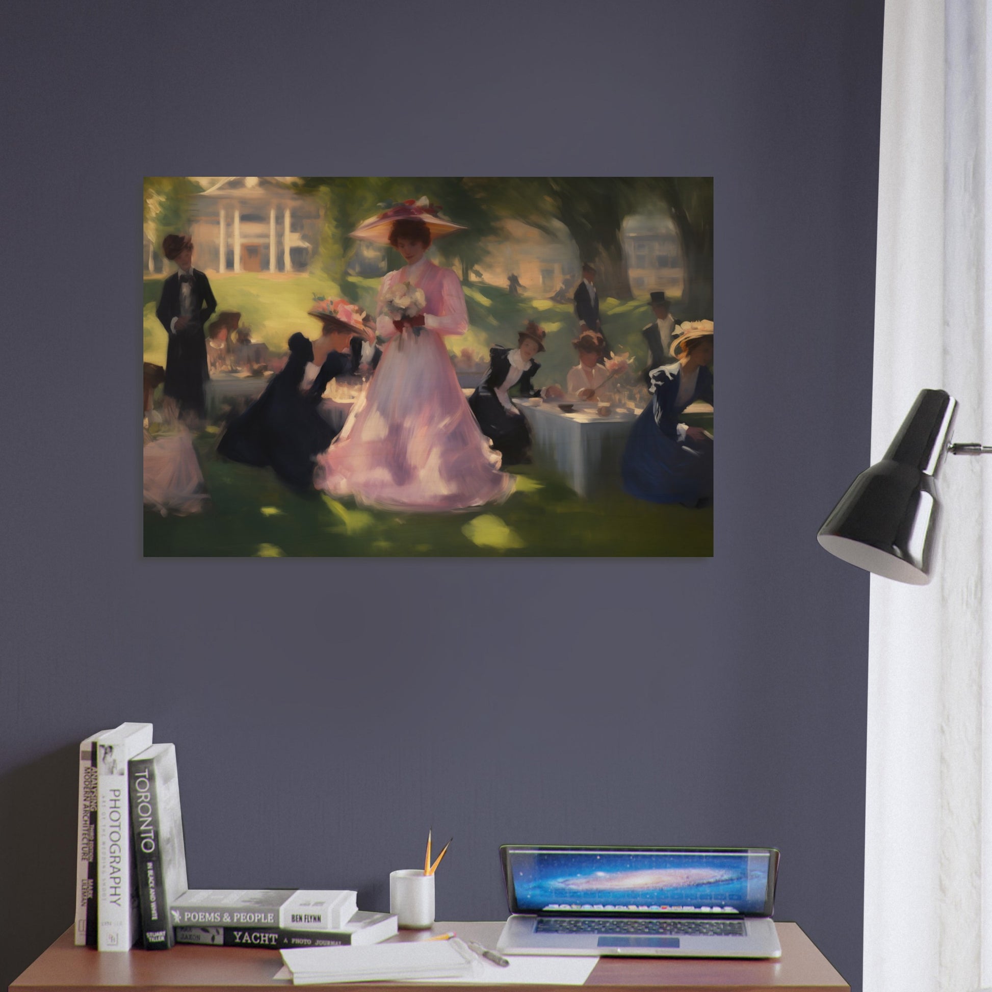 Garden Gala - Elegance Under the Elms - Classic Art-print-on-wood