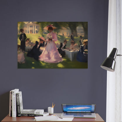 Garden Gala - Elegance Under the Elms - Classic Art-print-on-wood