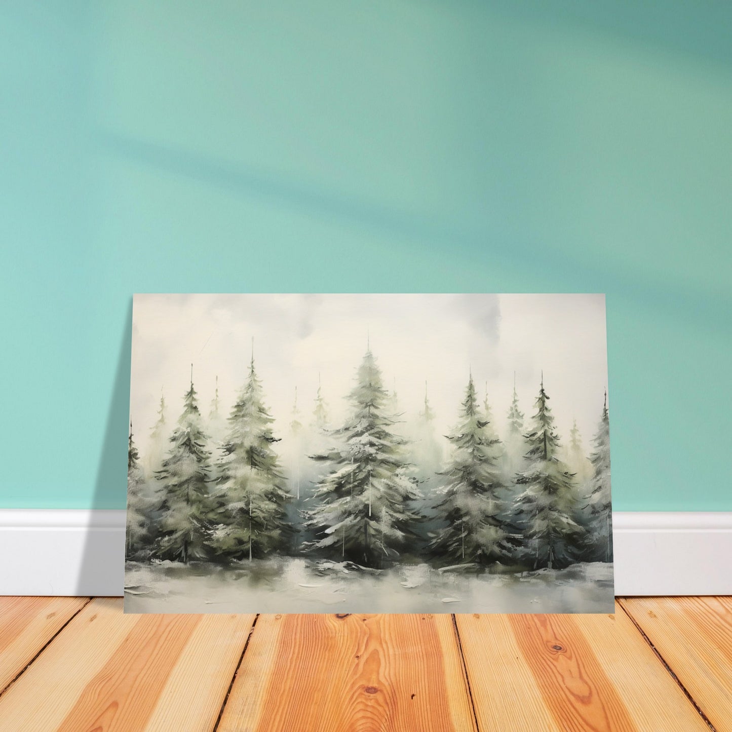 Misty Pines - Dawn's Serene Symphony - Landscape Art-poster