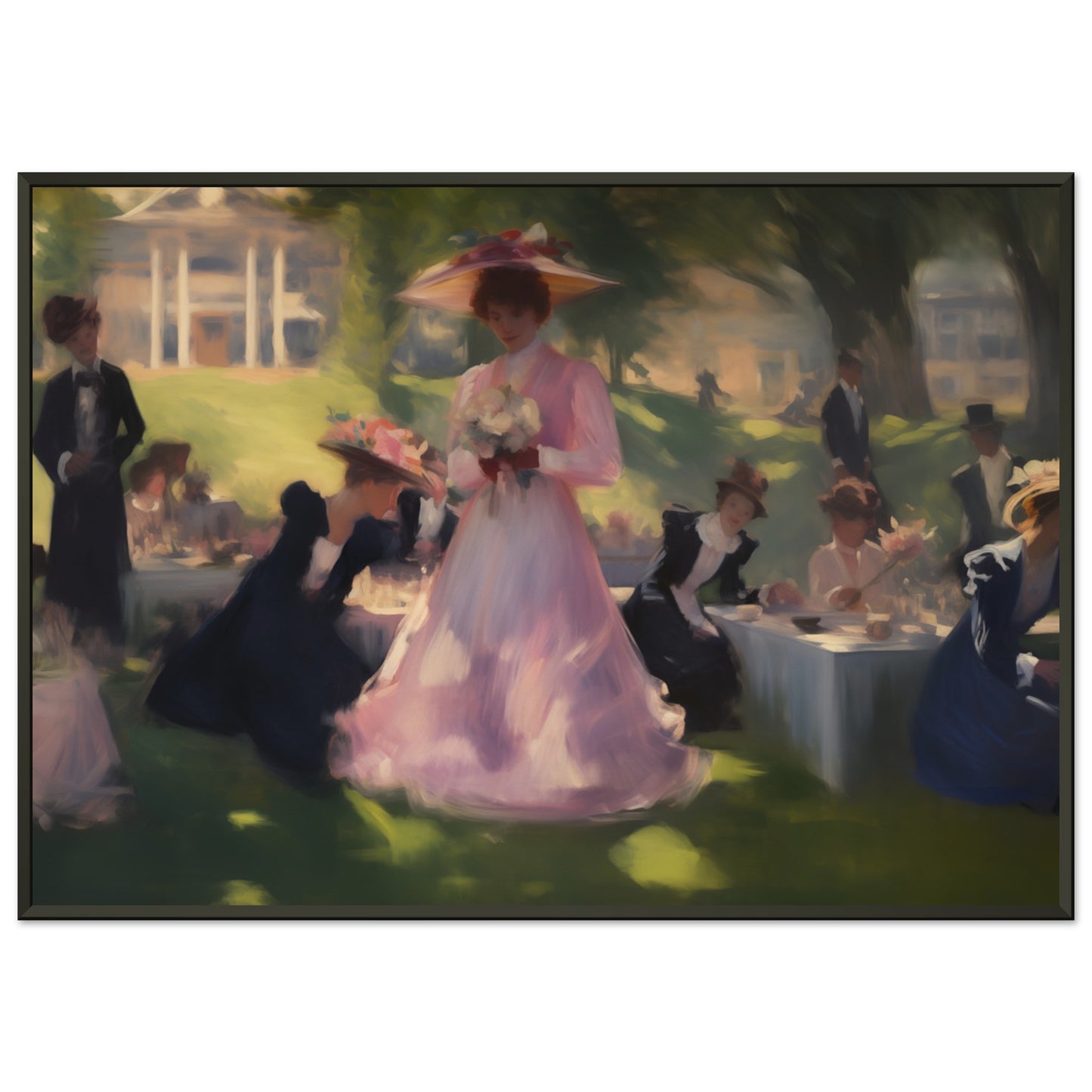 Garden Gala - Elegance Under the Elms - Classic Art-print-in-aluminum-frame