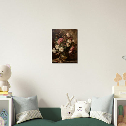 Opulent Blooms - Classical Rose Still Life - Still life art pieces-print-on-wood