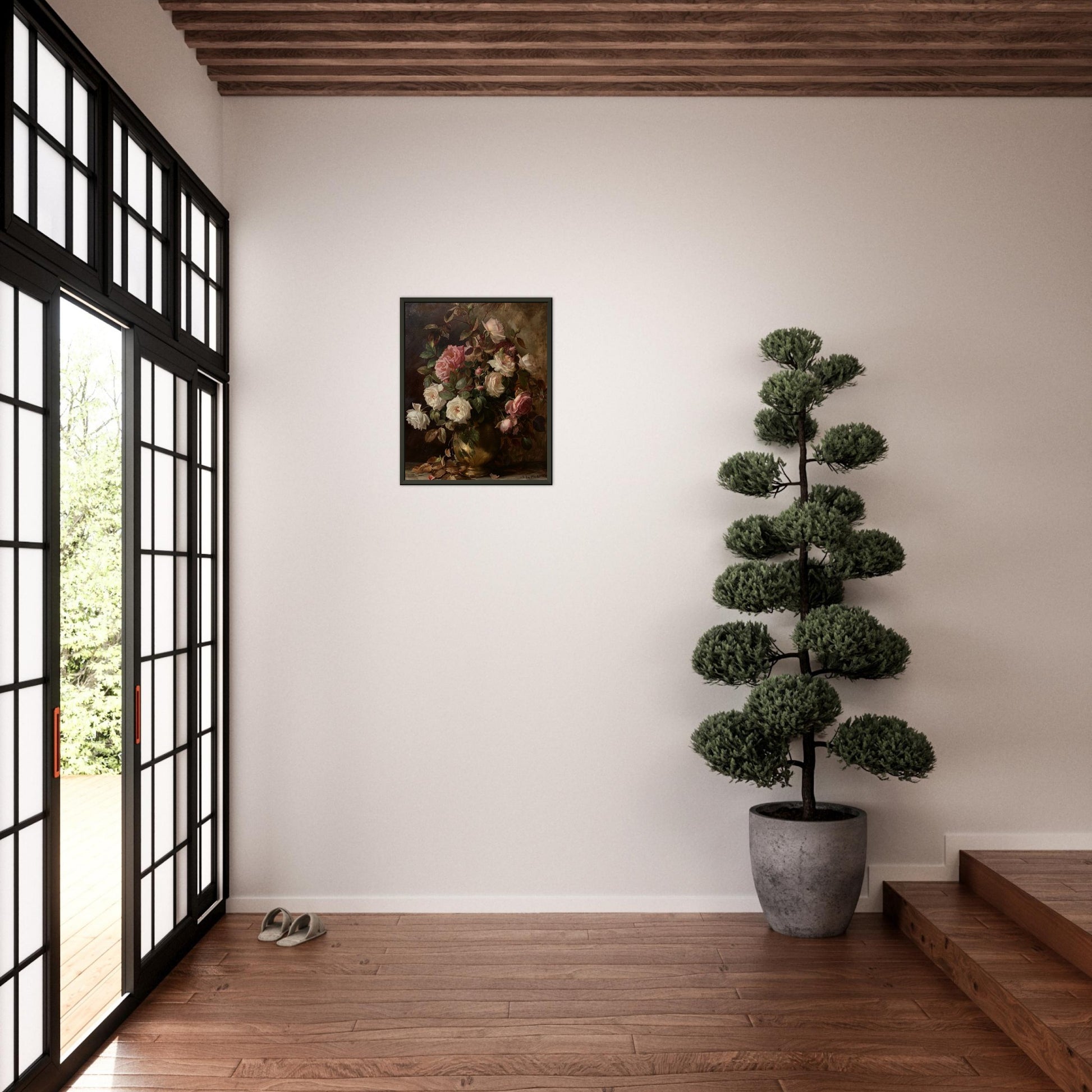 Opulent Blooms - Classical Rose Still Life - Still life art pieces-print-in-aluminum-frame