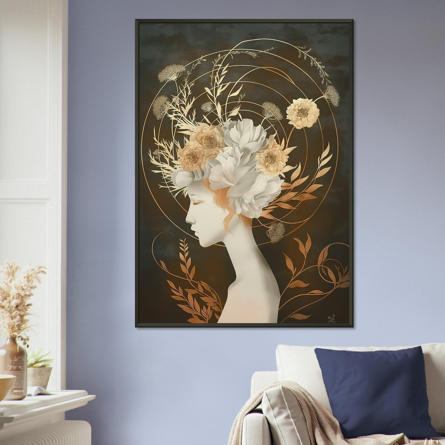 Golden Reverie - Fantasy Art-print-in-aluminum-frame