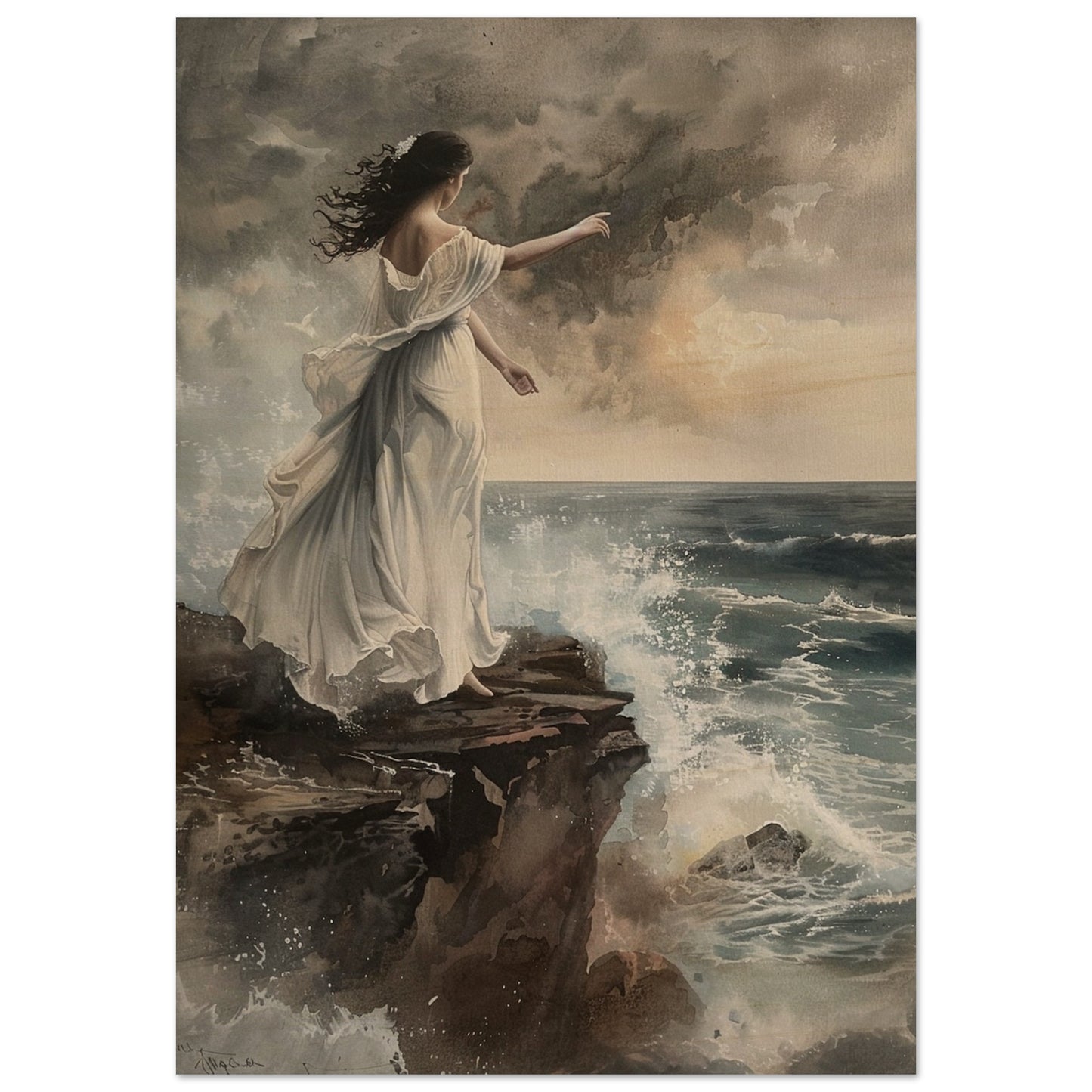 Abyssal Echoes - The Call of the Tides - Classic Art-print-on-wood