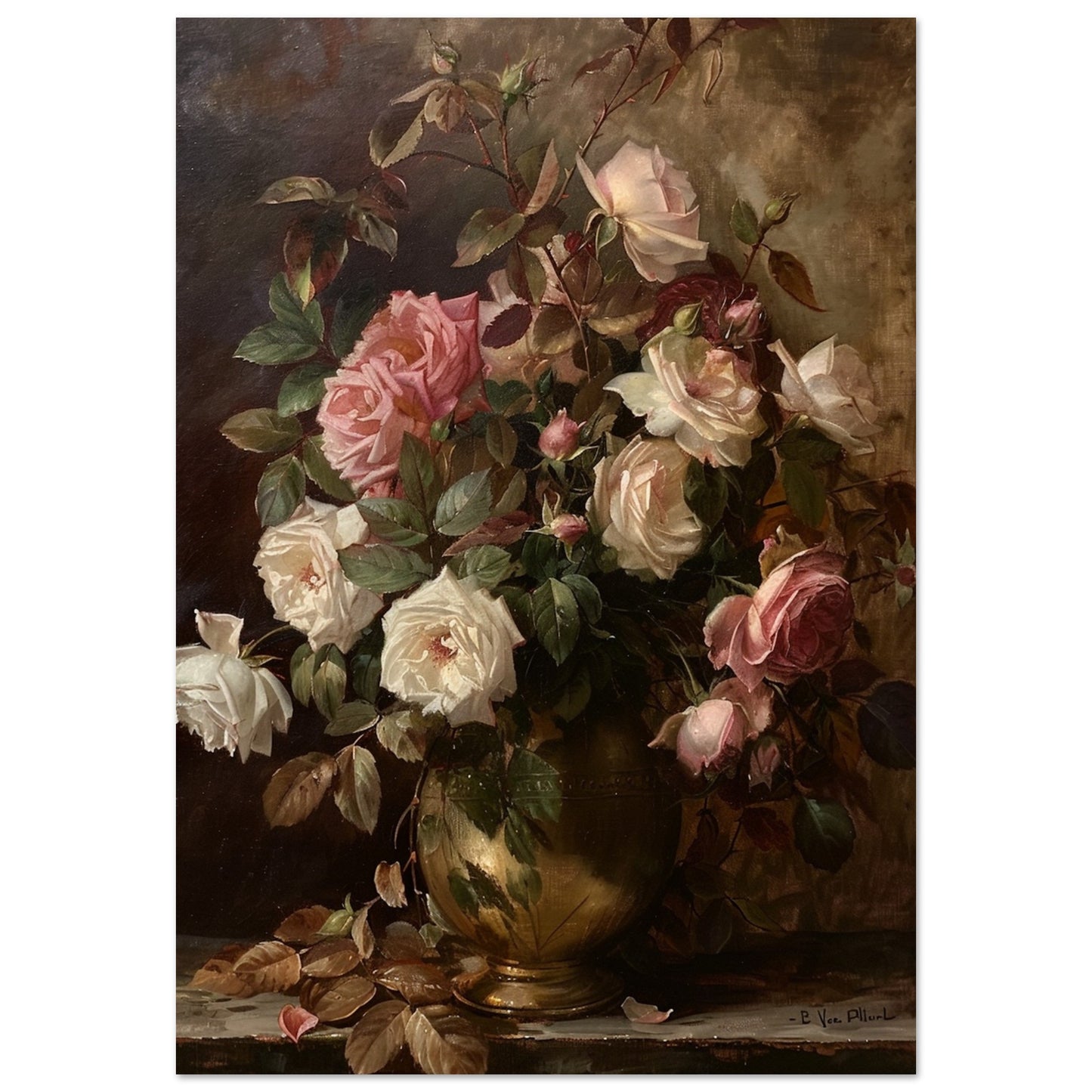 Opulent Blooms - Classical Rose Still Life - Still life art pieces-print-on-foam-board