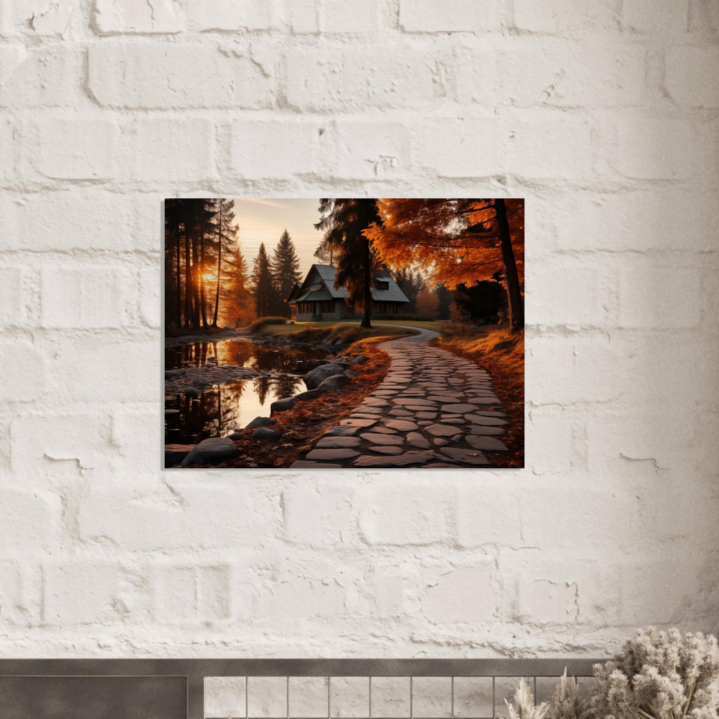 Cobbled Path to Serenity - Autumn’s Glow - Landscape Art-print-on-aluminum