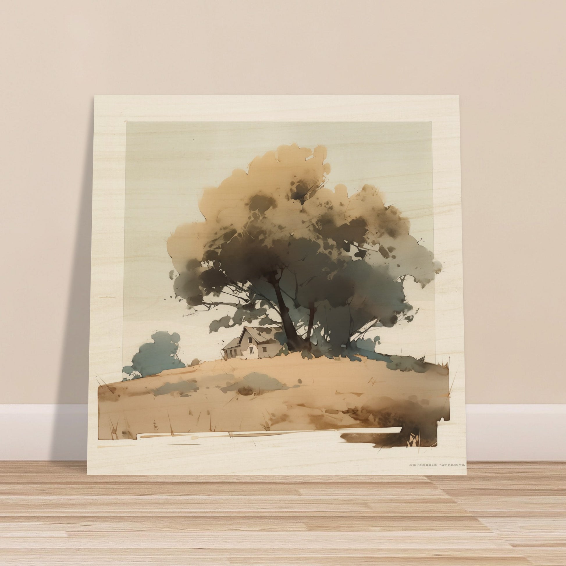 Haven of Solitude - Rustic Countryside Repose - Landscape Art-print-on-wood