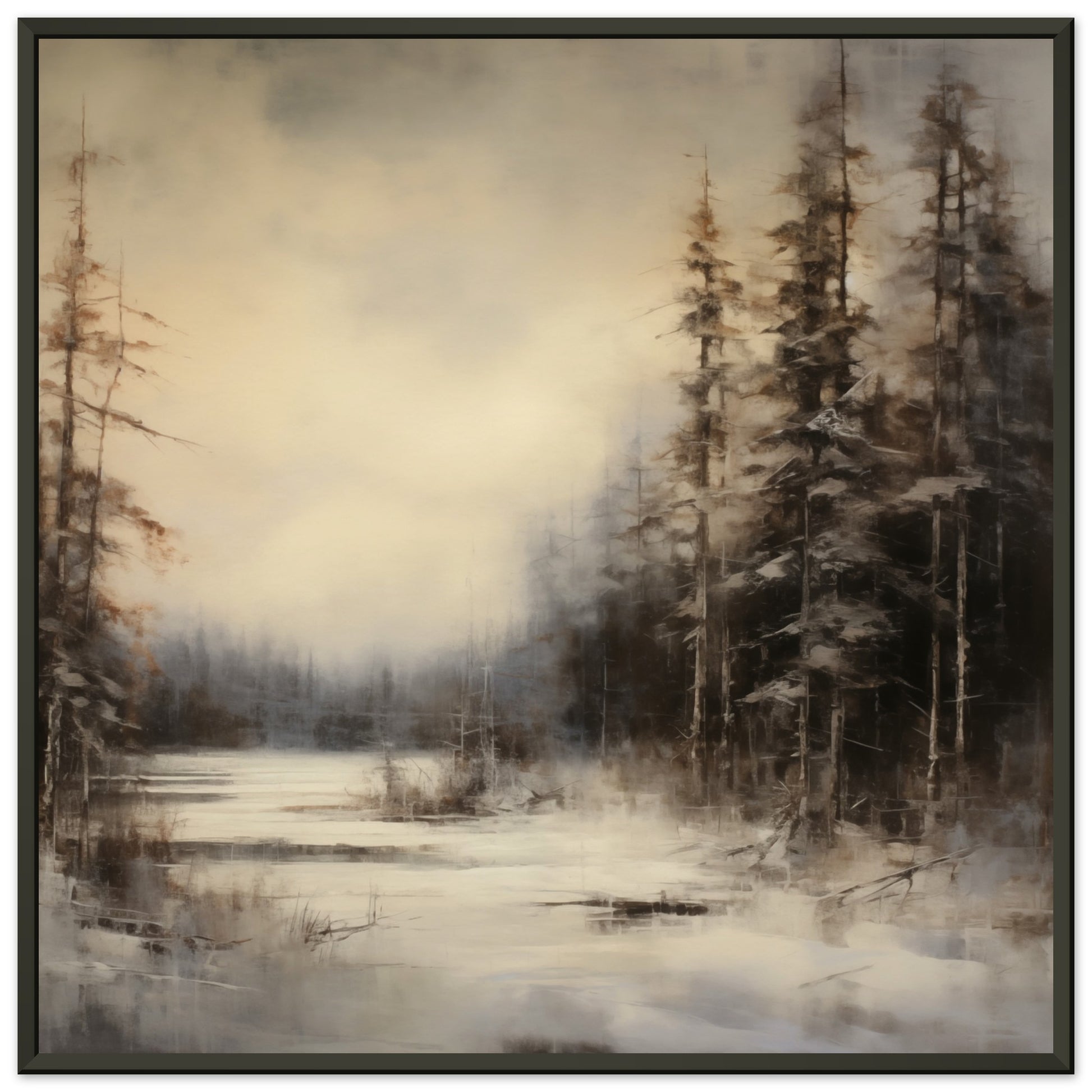 Frostbound Solitude - Serenity at Dusk - Landscape Art-print-in-aluminum-frame