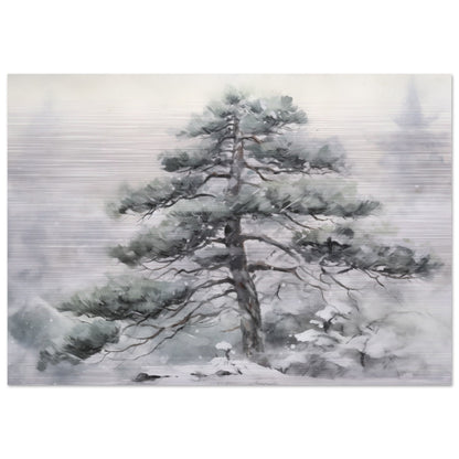 Winter's Sentinel - The Stoic Pine - Landscape Art-print-on-aluminum