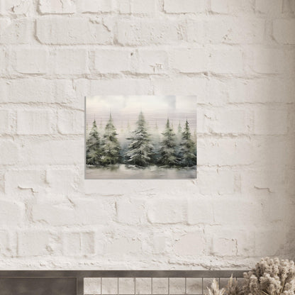 Misty Pines - Dawn's Serene Symphony - Landscape Art-print-on-aluminum