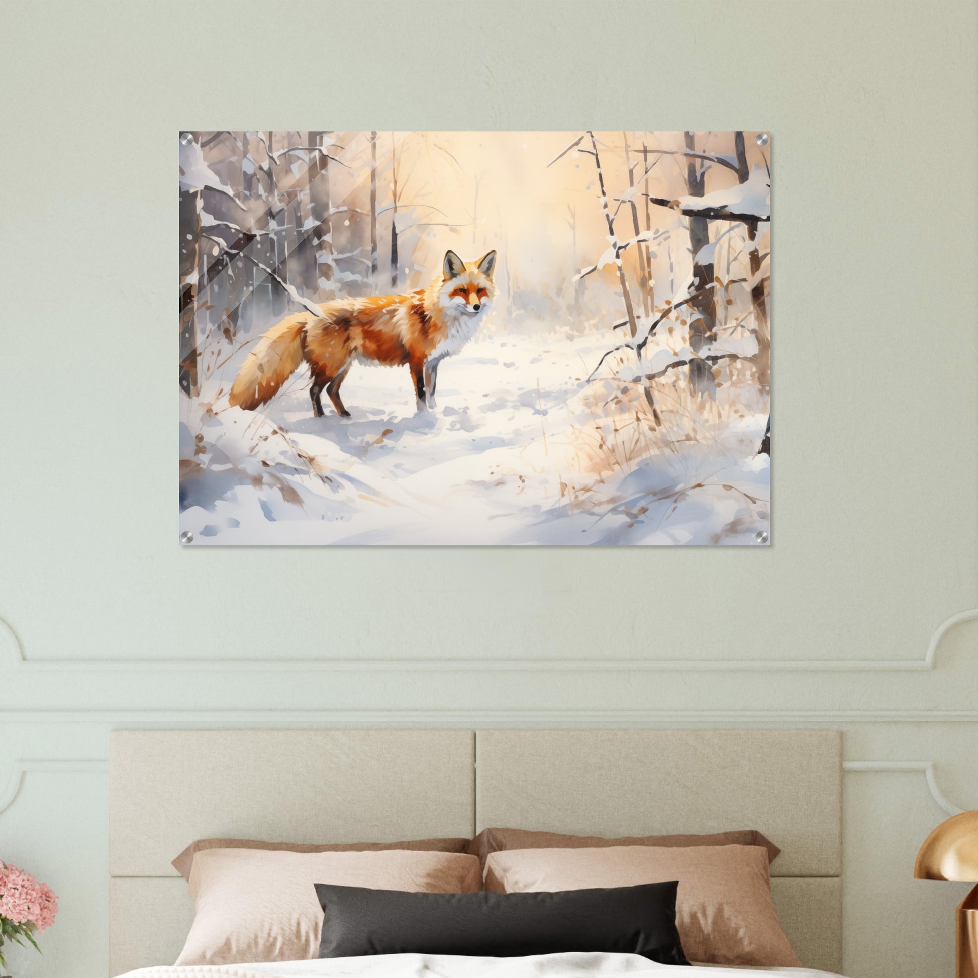 Crimson Sentry - Winter’s Vibrant Whisper - Nature Art-print-on-acrylic