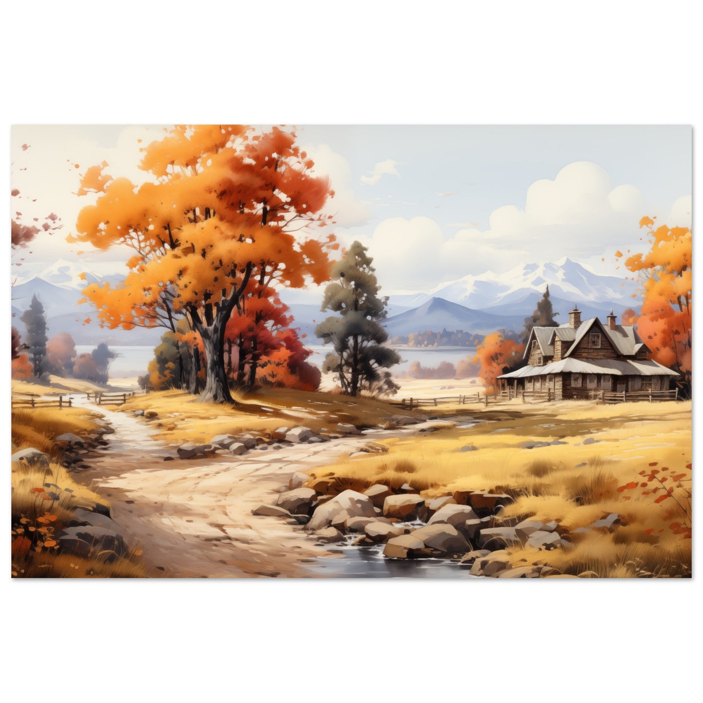 Autumn's Homestead - The Warmth of Seasons - Landscape Art-print-on-foam-board