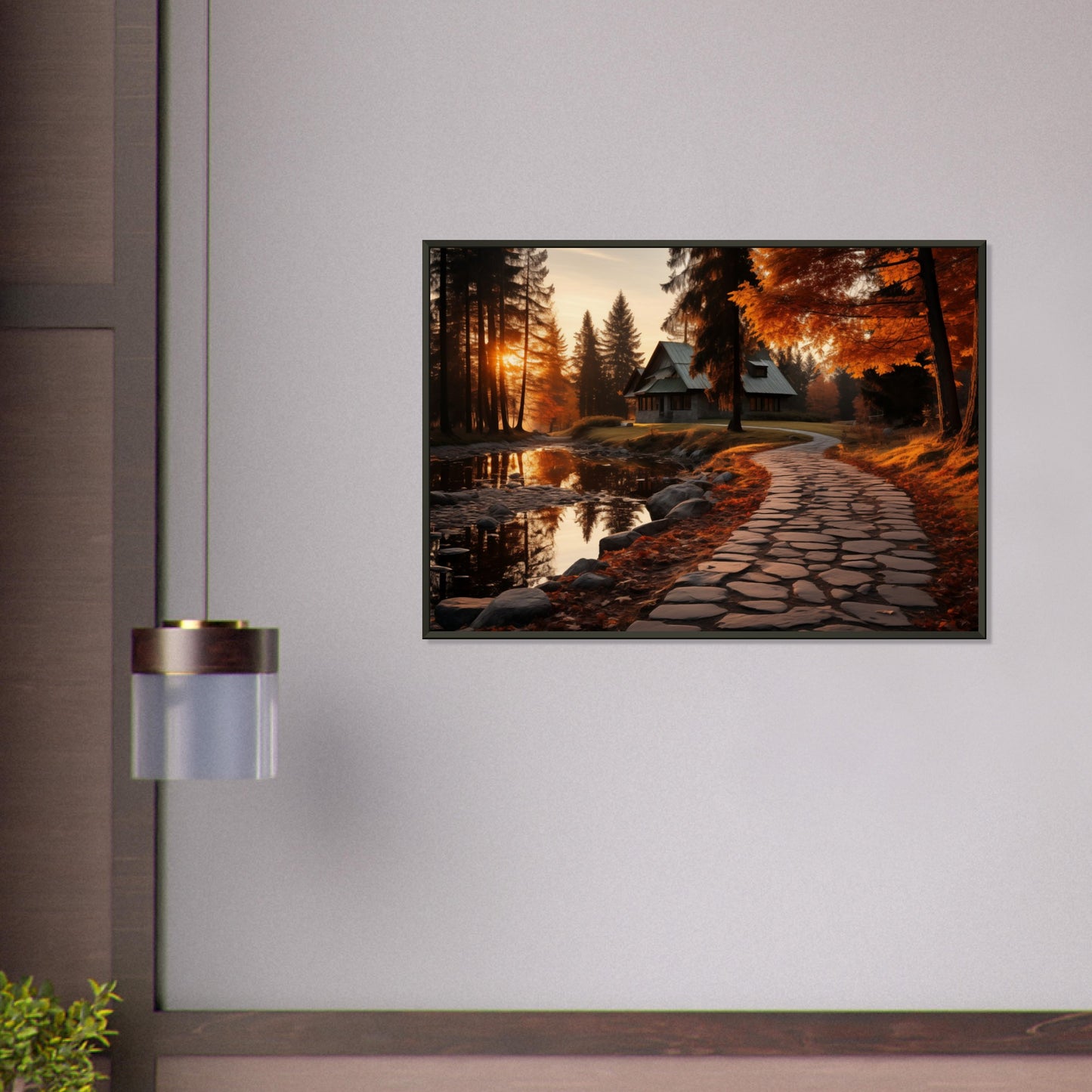 Cobbled Path to Serenity - Autumn’s Glow - Landscape Art-print-in-aluminum-frame