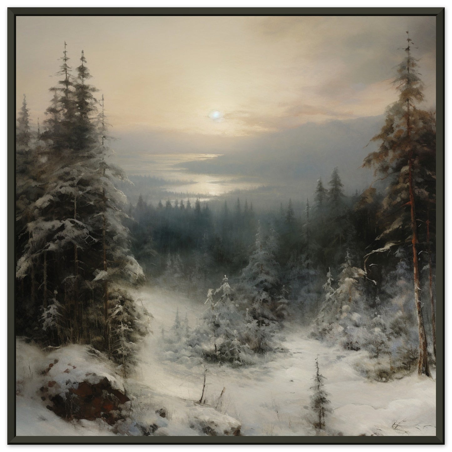 Winter's Hush - Dawn's Luminous Caress - Landscape Art-print-in-aluminum-frame