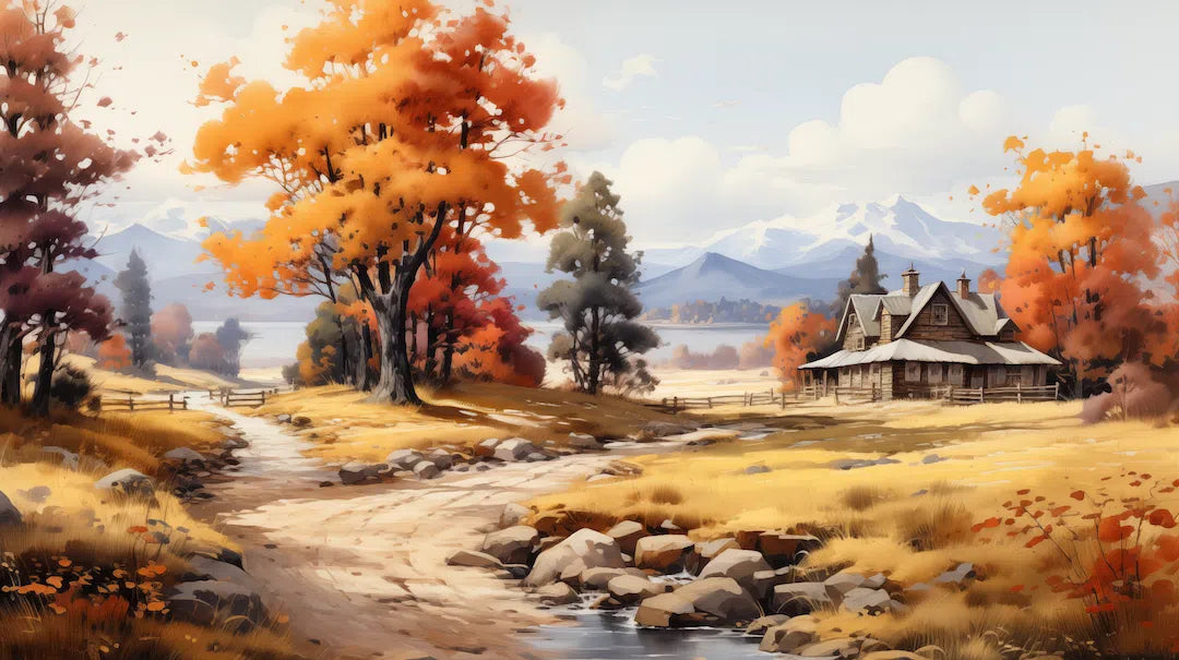 Autumn's Homestead - The Warmth of Seasons - Landscape Art-print-art