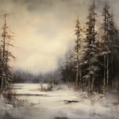 Frostbound Solitude - Serenity at Dusk - Landscape Art-print-art